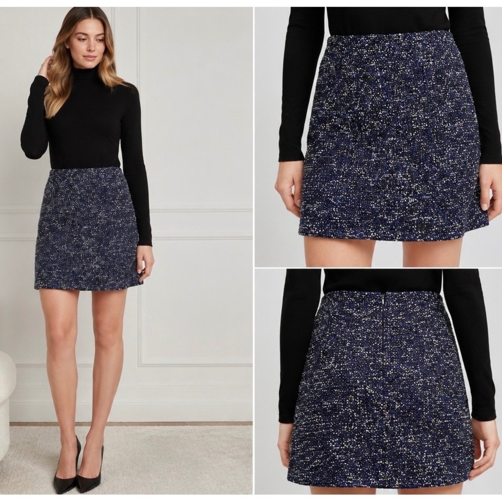 BOSS Hugo Boss Veljana Boucle Tweed Skirt Womens 6 Blue Wool Blend 50417565